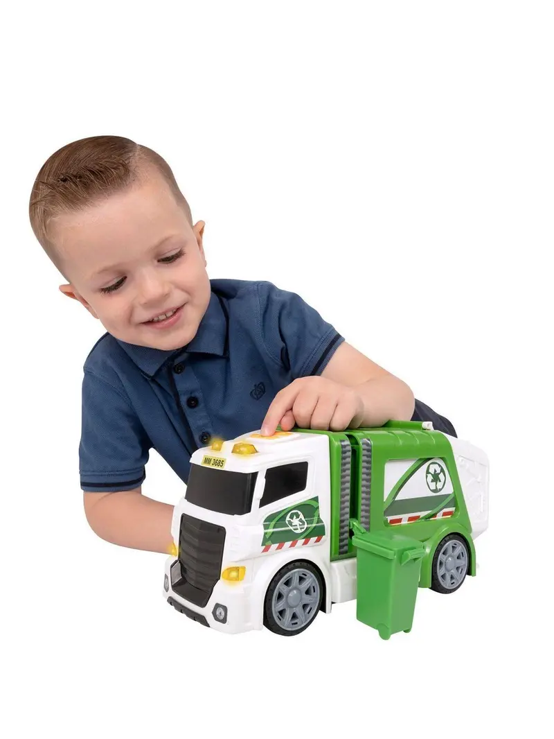 Teamsterz Mighty Moverz Garbage Truck – Large Light-And-Sound Toy (White/Green) 1
