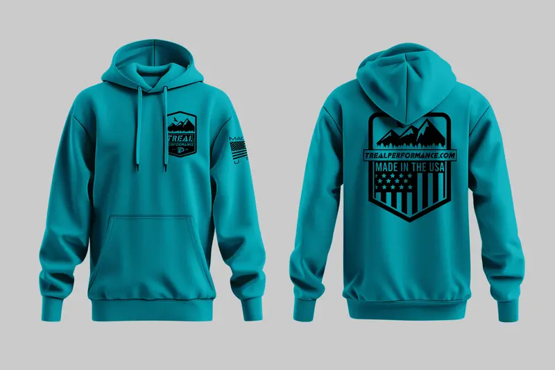Treal Performance Teal Hoodie – Black Logo Design, Usa-Crafted 1