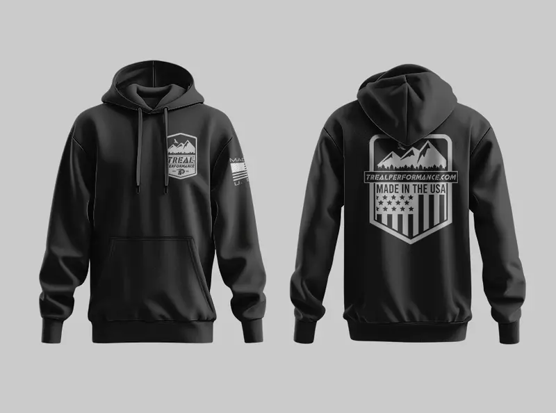Treal Performance Usa-Made Grey Logo Black Hoodie 1