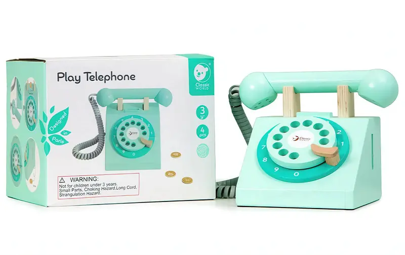 Turquoise Retro Wooden Telephone – Classic World Toy 1