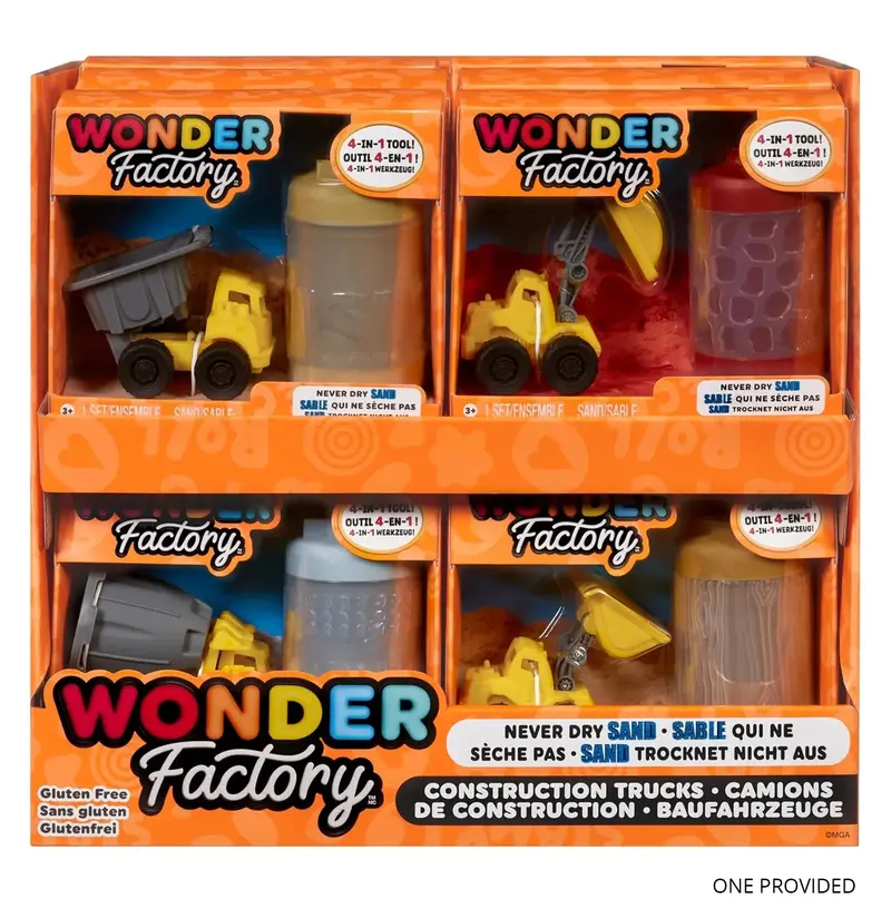 Wonder Factory Never Dry Sand Construction Trucks Set – Themed Vehicle Play Kit 1