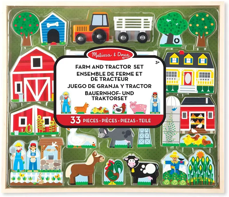 Wooden Farm & Tractor Play Set – Classic Pretend Farm Toy With Moving Parts 1