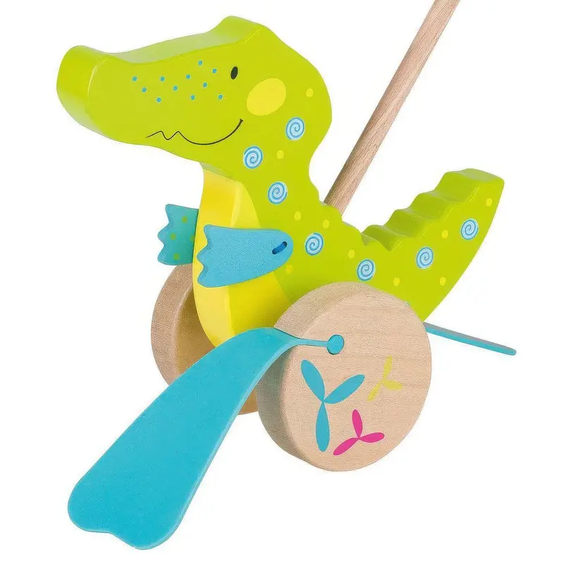 Wooden Push-Along Crocodile Toy With Wiggling Tail Mechanism 1
