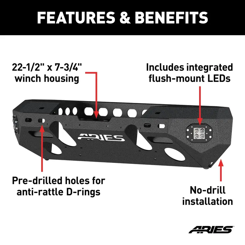 Aries 2082071 Trailchaser Steel Front Bumper For Jeep Wrangler Jl & Gladiator (Option 5) 1