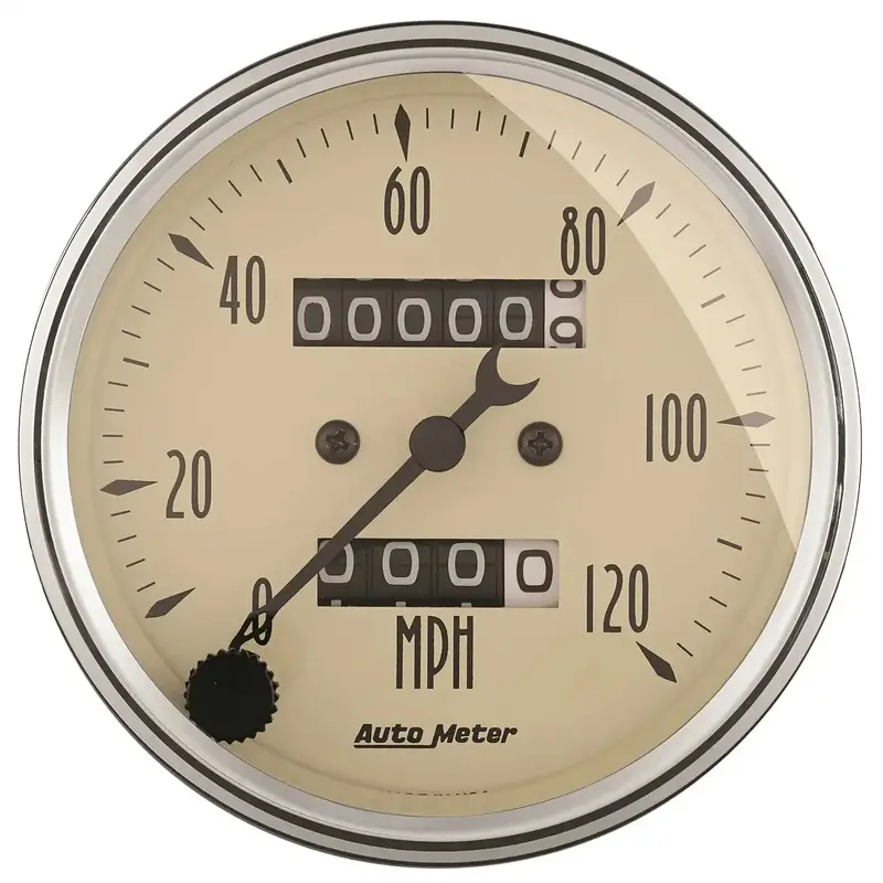 Autometer 1896 Mechanical Speedometer – 3-1/8" Dial, 120 Mph Range, Antique Beige Face 1